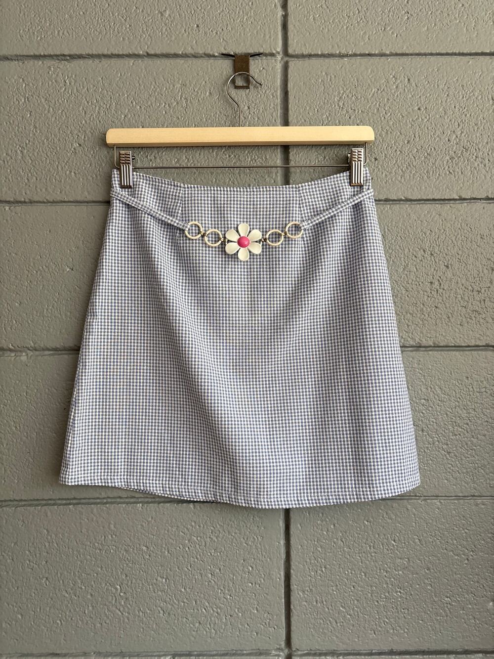 Vintage Y2K Side x Side Gingham Plaid Flower Mini Skirt size S/M